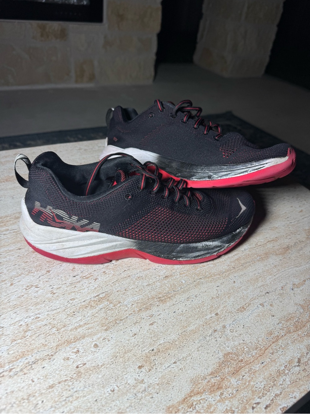 Hoka One One Black and Pink Men's Athletic Running Shoes